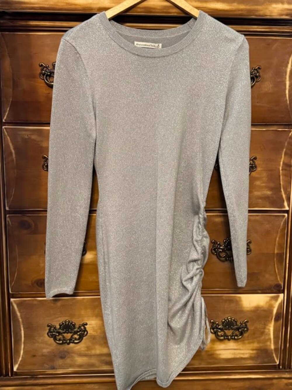 NWT Abercrombie & Fitch Shimmer Ruched Bodycon Dress Silver Medium - Picture 1 of 5
